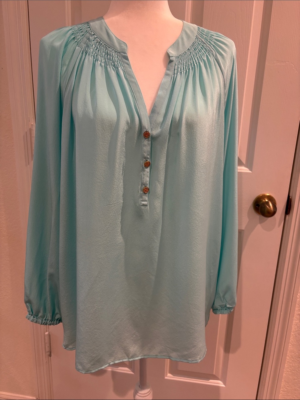Lilly Pulitzer Elsa Silk Aqua Blouse
